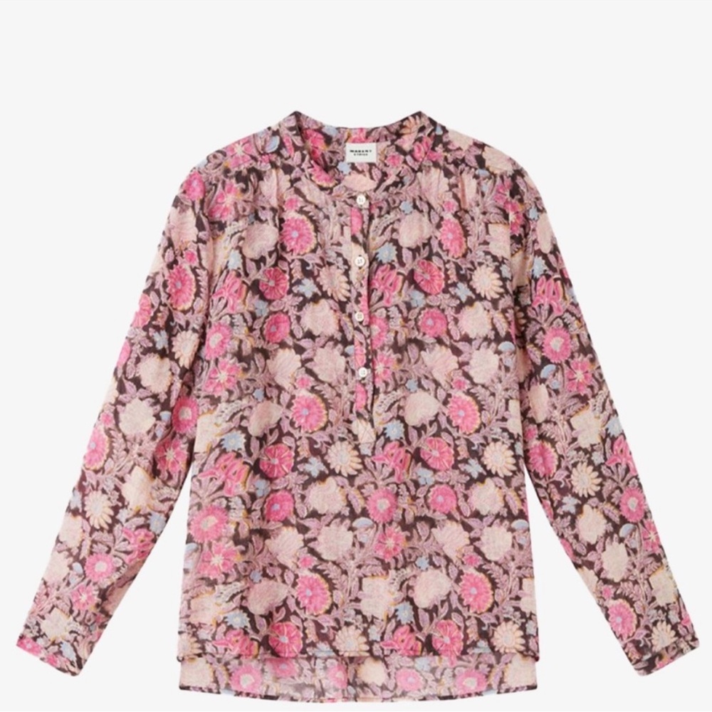 Isabel Marant Étoile Maria cotton voile shirt in faded black floral, size 42
